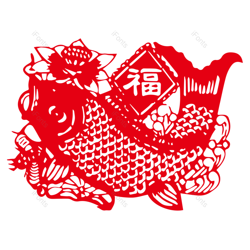 中国风图片,锦鲤元素,窗花PNG,剪纸免抠素材